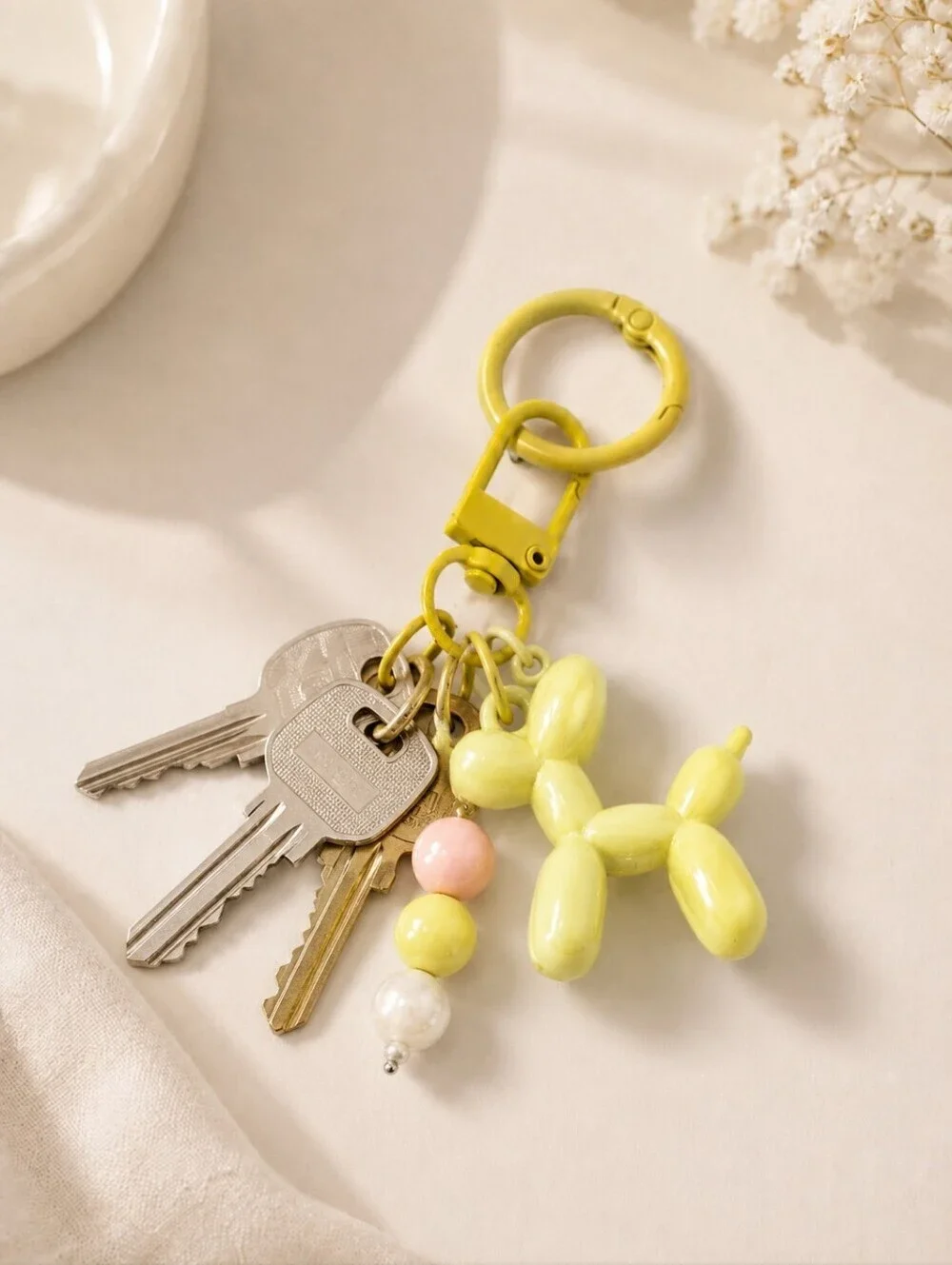 Balloon Dog Keychain Charm | Pastel Yellow Puppy Bag Charm | Purse, Backpack